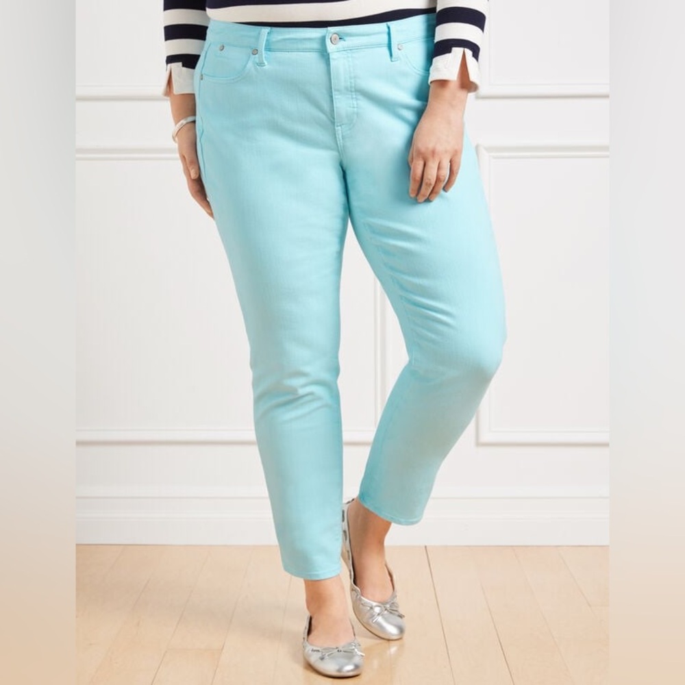 Talbot’s 16W Slim Ankle Jeans Aqua Blue Garment Dye Plus Size
